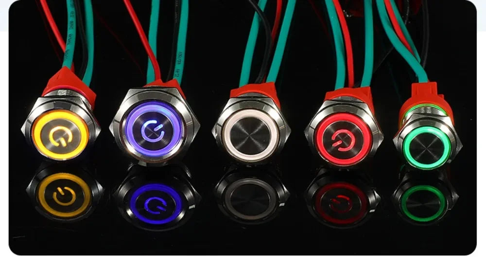 16/19/22mm 20A High Current Metal Push Button Switch IP67 Waterproof LED Light Momentary Latching Car Engine Power Switch Red