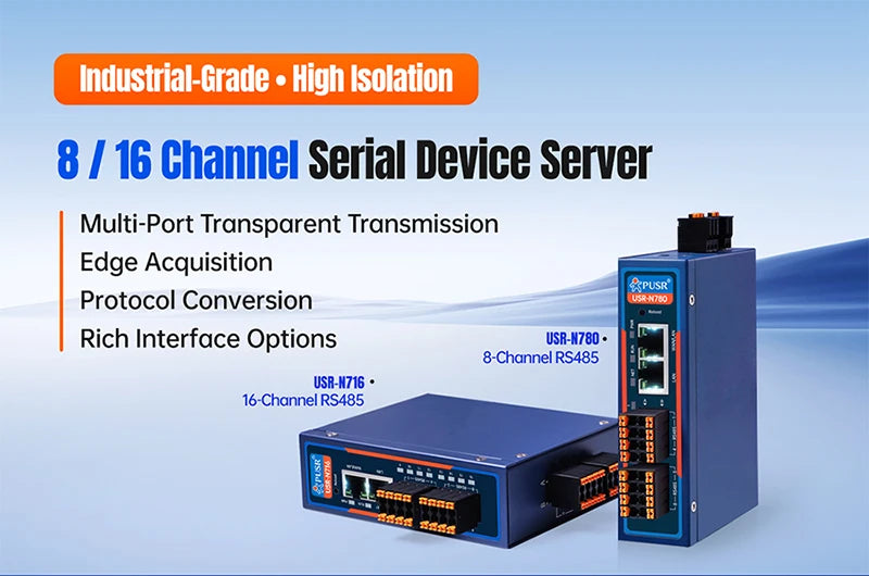 PUSR Industrial RS485 to Ethernet Converter 8/16 Port Isolated Serial 1WAN/LAN 1LAN 1CAN FD Modbus RTU/TCP Edge Gateway USR-N780