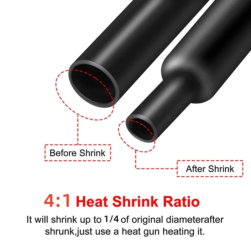 1Meter 4:1 Heat Shrink Tube With Glue Thermoretractile Heat Shrinkable Tubing Dual Wall Heat Shrink Tubing 6 8 12 16 24 40 52 72