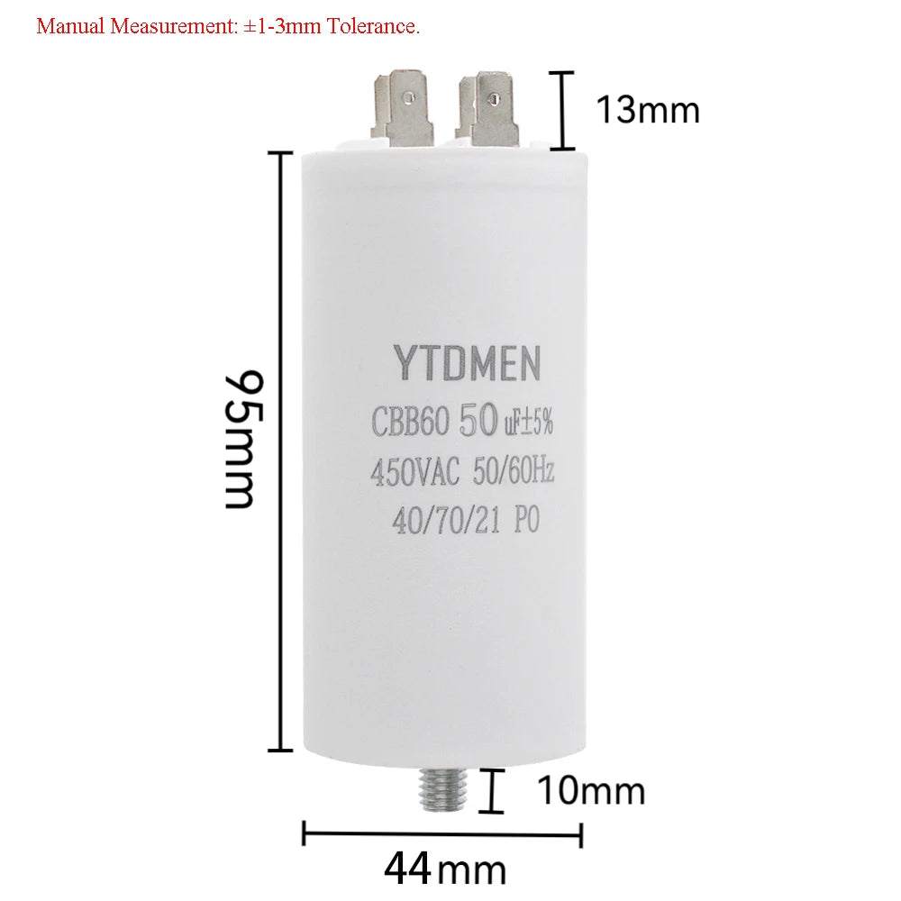 CBB60 Capacitor 4 Pin AC 450V Dual Insert Motor Run Capacitors 4UF-60UF with Screws for Washing Machine Air Compressor 12uf 16uf