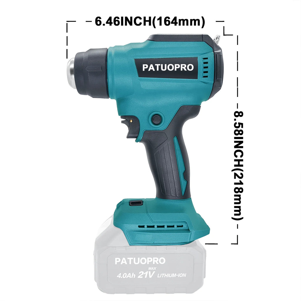 50℃ - 550℃ Portable Cordless Heat Gun Rechargeable Handheld Hot Air Gun Digital Temperature Adjustable for Makita 18V Battery