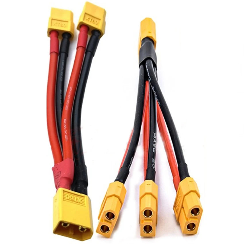 XT60 Parallel Battery Connector 1 Male to 3 Female Cable Dual Extension Y Splitter Silicone Wire for Increase Battery Capacity