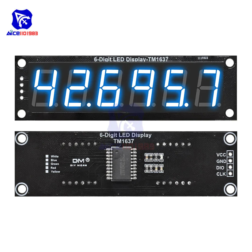 diymore TM1637 6 Bits 7 Segment 0.56 inch Digital LED DIsplay Module I/O Interface 5 Color Available for Arduino