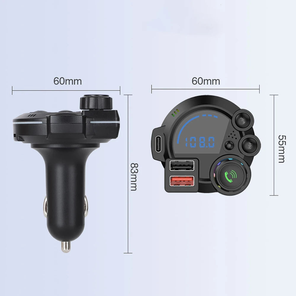 Bluetooth 5.3 FM Transmitter Handsfree Car AUX Radio Modulator MP3 Player with QC3.0 & PD20W Fast Charge Adapter Car Accessories
