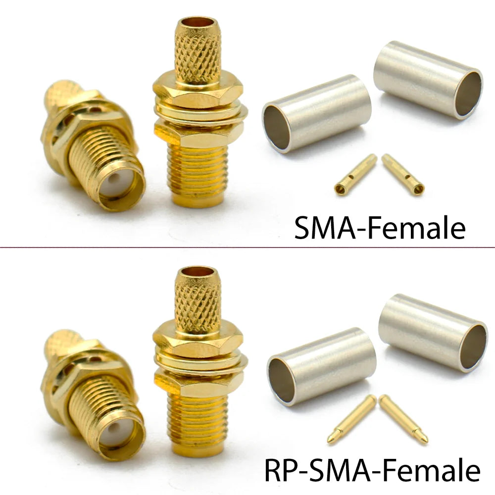 SMA Male Female RP-SMA Plug Connector Nut Bulkhead Crimp 50-3 RF Coax Adapter For RG58 RG142 RG400 LMR195 RG223 Coaxial Cable