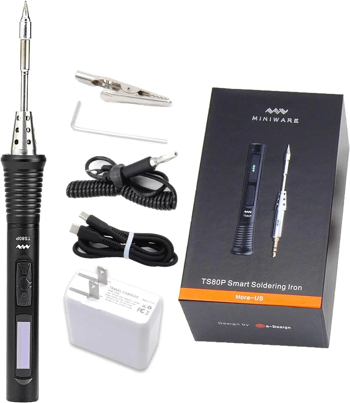 TS80P Soldering Iron Smart Mini Portable Digital Welding Tools Kit with B02 Tips Pocket-size 9V/12V Type C USB Power Supply