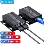 ProAV USB 2.0 Extender 60M Over CAT6 RJ45 Cable 4 Port USB HUB Extension By Ethernet for Webcam Camera Printer Keyboard Mouse