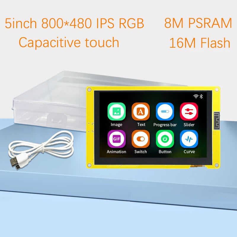 ESP32-S3 5 Inch IPS TFT Screen for Arduino HMI 8M PSRAM 16M Flash LVGL WIFI & Bluetooth 800*480 Smart Display RGB LCD Module