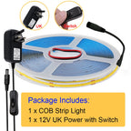 New 12V COB Led Strip With Switch Power Kit US EU UK AU Plug Flexible Light Tape Ra90 320 Leds High Density Linear Lighting