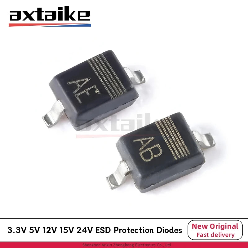 50PCS PESD3V3L1BA PESD5V0L1BA PESD12VL1BA PESD15VL1BA PESD24VL1BA AB AC AD AF SOD323 3.3V 5V Bidirectional ESD Protection Diodes