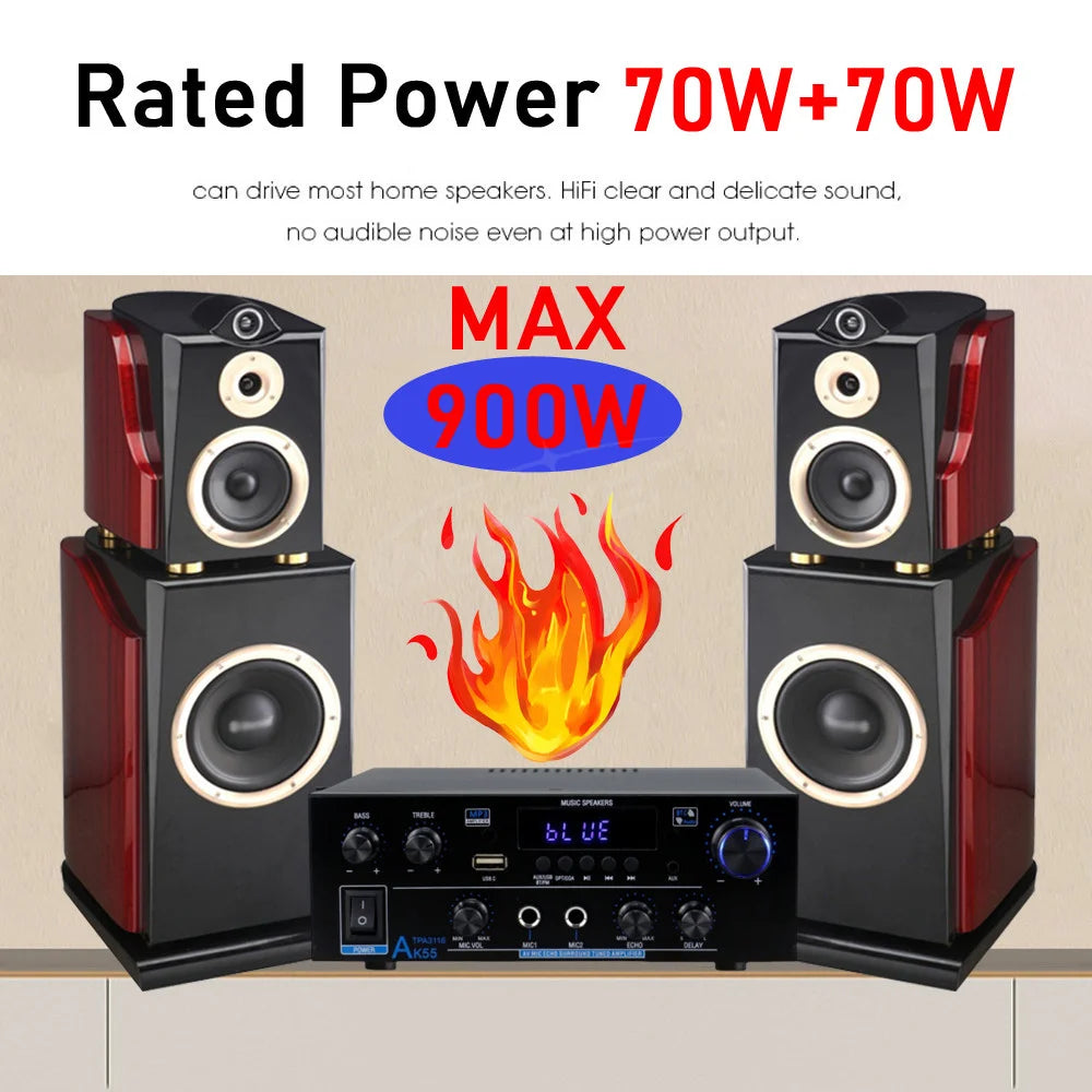 Woopker AK35/AK45 Pro/AK55 Digital Amplifier Bluetooth Sound Amplifier 2 Channel HIFi FM USB Audio Amp For Home Car Karaoke