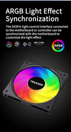 TEUCER ARGB CPU Case Fan 120mm Low Noise Ultra-thin Design 5V 3PIN Motherboard Lighting Sync PWM 800-2400RPM Case Cooler Fan
