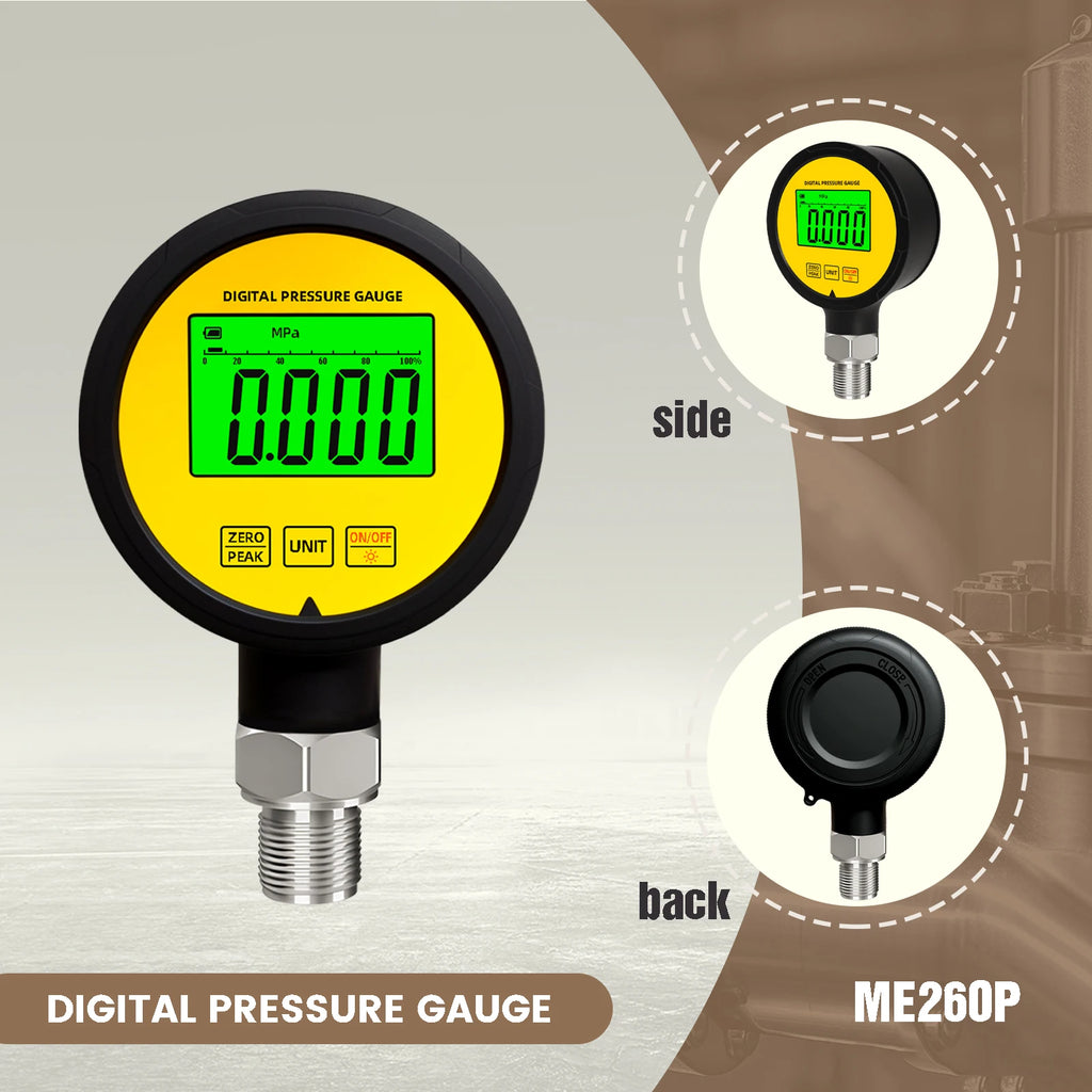 Moray ME260P LCD  Rubber Protector Waterproof FS Stainless Steel Gas Differential Manometer Calibrator Digital Pressure Gauge