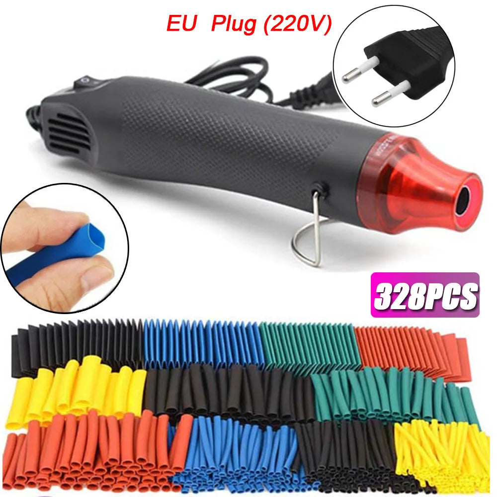 328/127pcs Heat Shrink Tube 2:1 Shrinkable Wire Shrinking Wrap Tubing Wire Connect Cover Protection with 300W Hot Air Gun