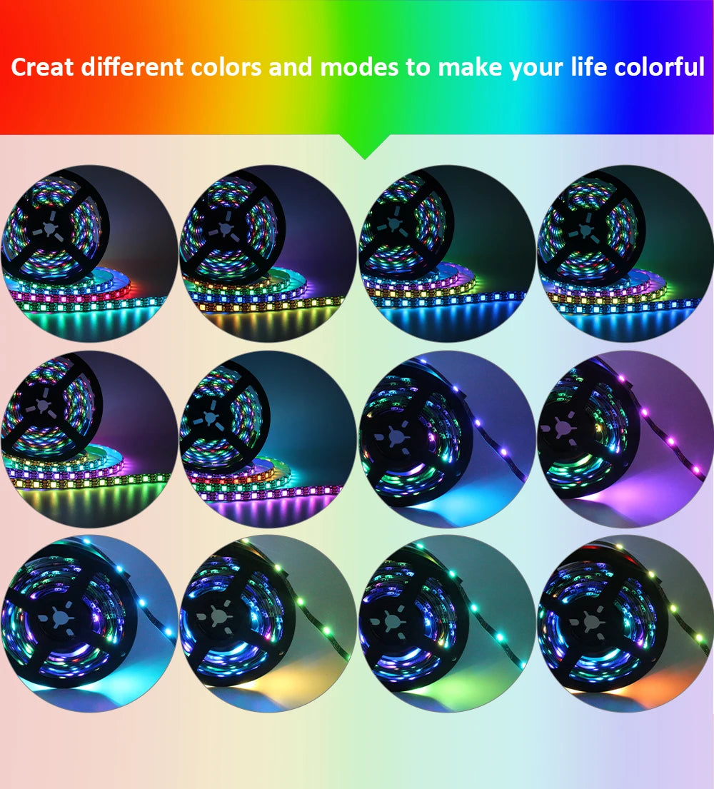 WS2812B RGBIC LED Strip Light 5V DC 5050 300LED SMD Digital LED Tape Ribbon Lamp Black PCB Waterproof Addressable RGB IC Stripe