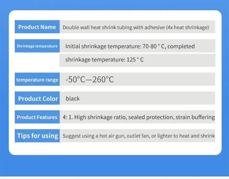 1M/5M 4:1 Black Heat Shrink Tube With Glue Thermoretractile Heat Shrinkable Tubing Dual Wall 4 6 8 12 16 18 20 24 32 36 40 52 72