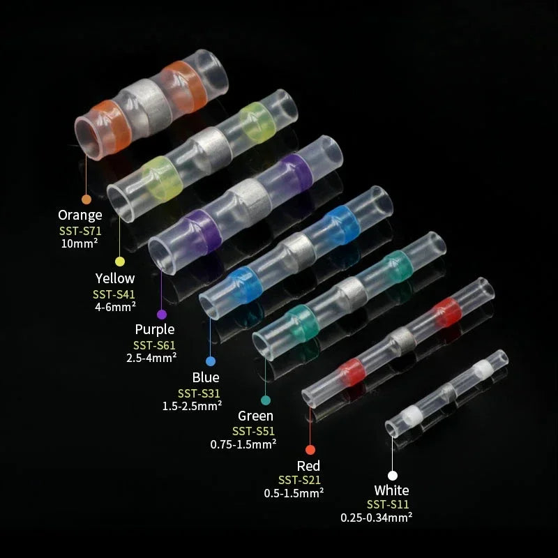Solder Seal Wire Connectors 3:1 Shrinkage Rate Waterproof Electrical Cable Terminals Heat Shrink Tube Electrical Butt Splice