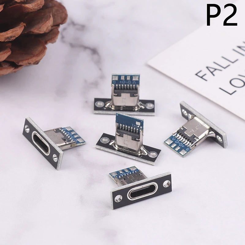5Pcs New USB 3.1 Type C Socket With Screw Fixing Plate Type-C USB Jack 3.1 Type-C 2Pin 4Pin Female Connector Jack Charging Port