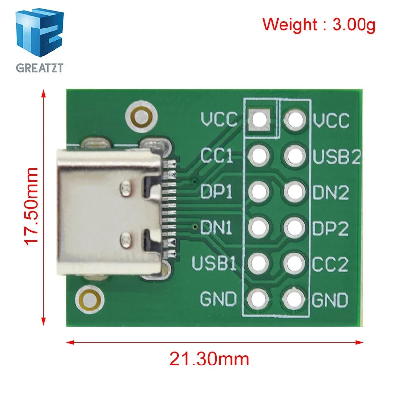 GREATZT USB TYPE-C to DIP PCB Connector Pinboard Test Board Solder Female Dip Pin Header Adapter