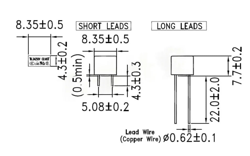 10Pcs/Lot T1A/2/3.15/4/5/6.3/8A/10A/15A/16A/20A 250V MTS Black Square Slow Blow Current Encapsulated  Fuse 8MM（L）*4MM(W)*7MM(H)