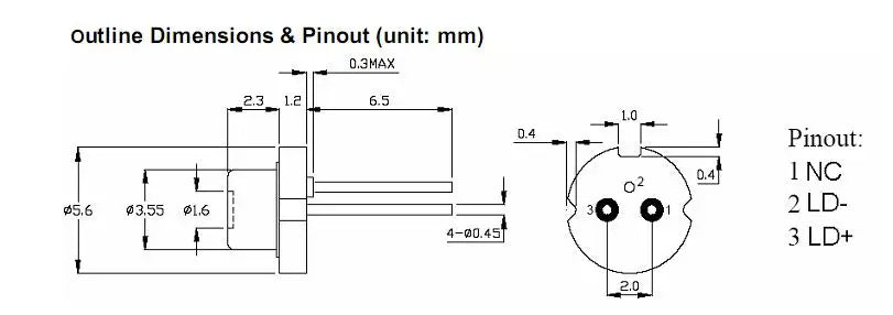 LPC836 650nm Red Laser TO18 5.6mm LD Diode 100mw CW 200mW Pulse