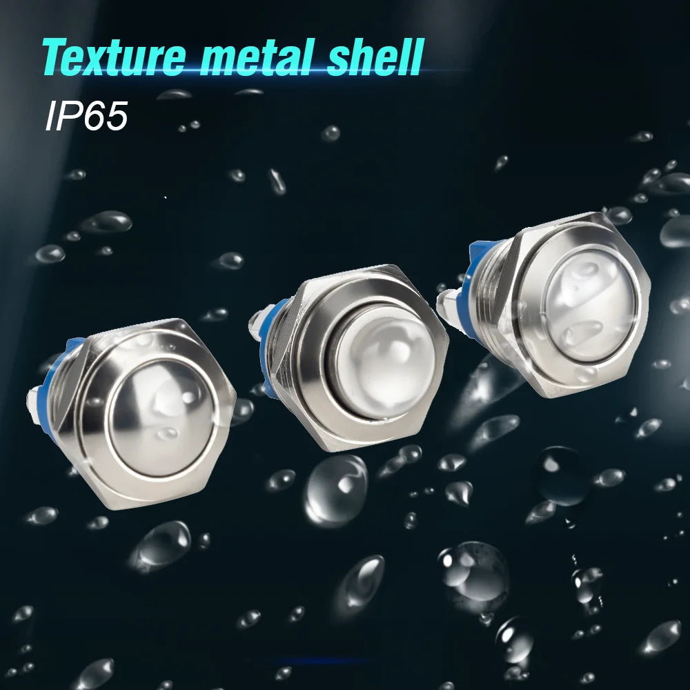 16/19mm 1NO 1NC Flat Head Waterproof Momentary Reset Metal Push Button Switch Screw Terminal Car Engine Doorbell PC Power Switch
