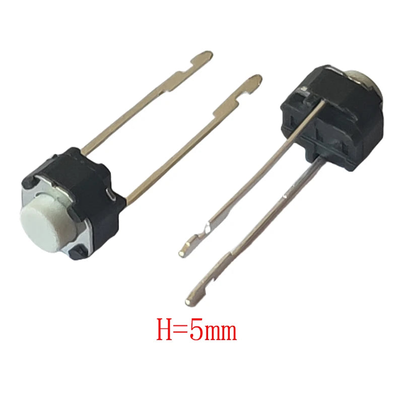 30pcs/lot,6x6mm H=5/4.3mm,Middle 2Pin DIP Long Pin,Mini Push Button Switch,PCB Mounting Momentary Tact Switch Button White Head