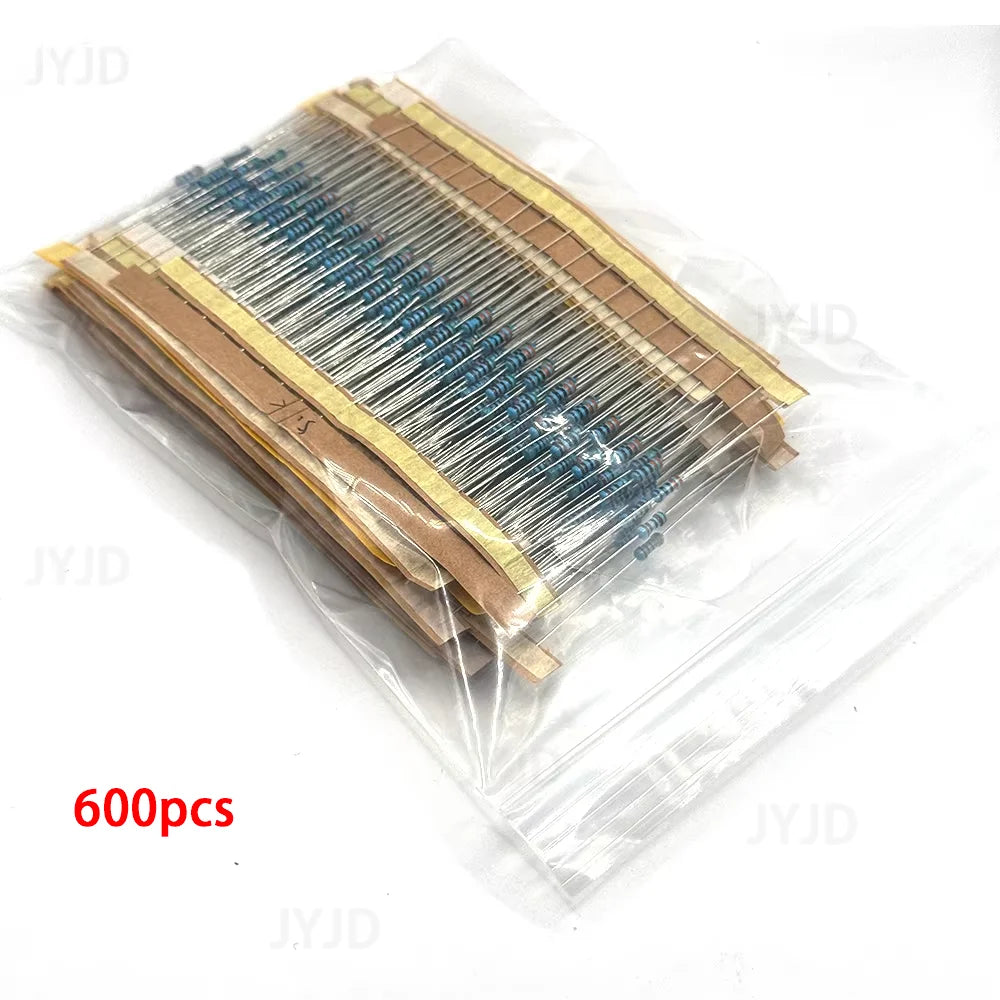300/600pcs 1/4w Metal Film Resistor 30 Values Resistance Kit 10R-1M 0.25W 1% Resistors Set
