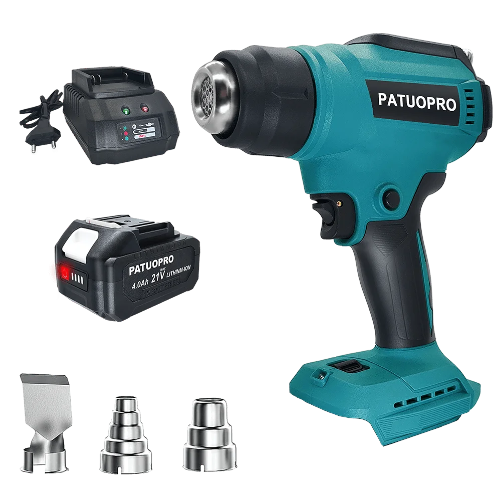 PATUOPRO Adjustable Temperatures Heat Gun 30-550℃ LED Display Cordless Electric Hot Air Gun Power Tools For Makita 18V Battery