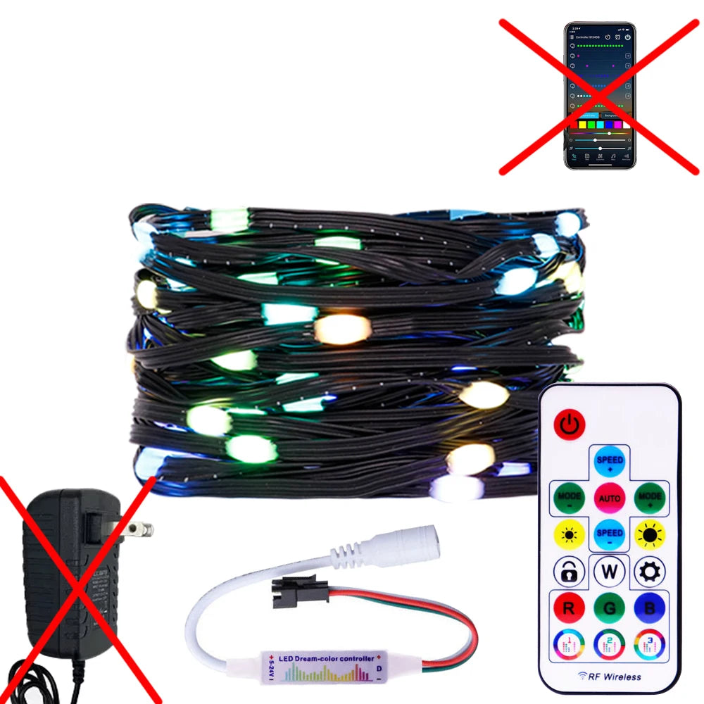 WS2812B RGBIC LED String 5M-20M Dream Color Party Christmas Lights Individually Addressable String Lights Waterproof USB DC DC5V