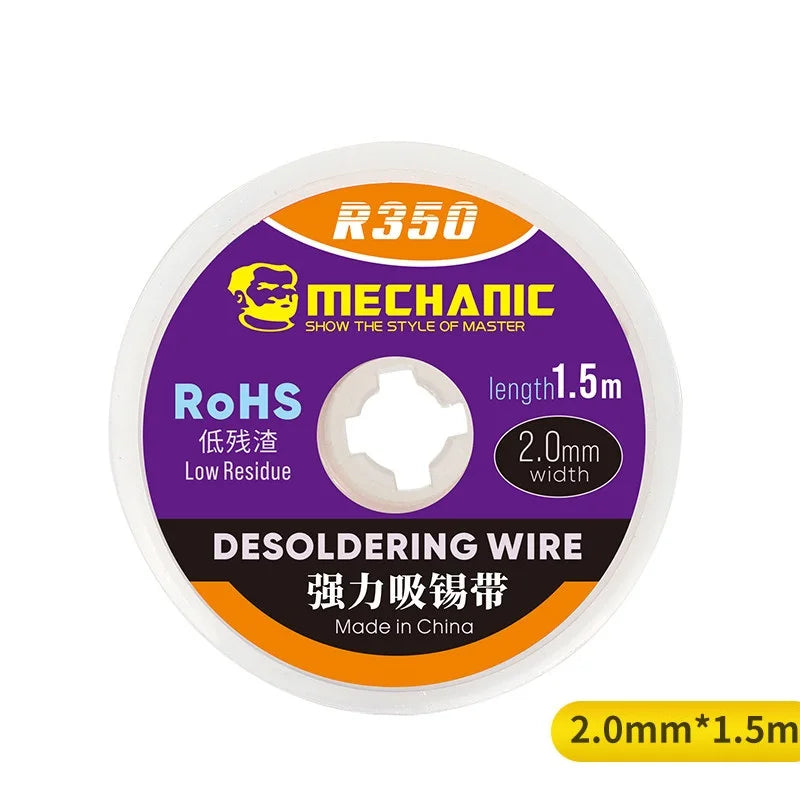 MECHANIC R350 Series Width 1.0-4.0mm Length 1.5m Solder Remove Cord Pure Copper Braid Tin Absorption Belt Single Layer Wick Wire