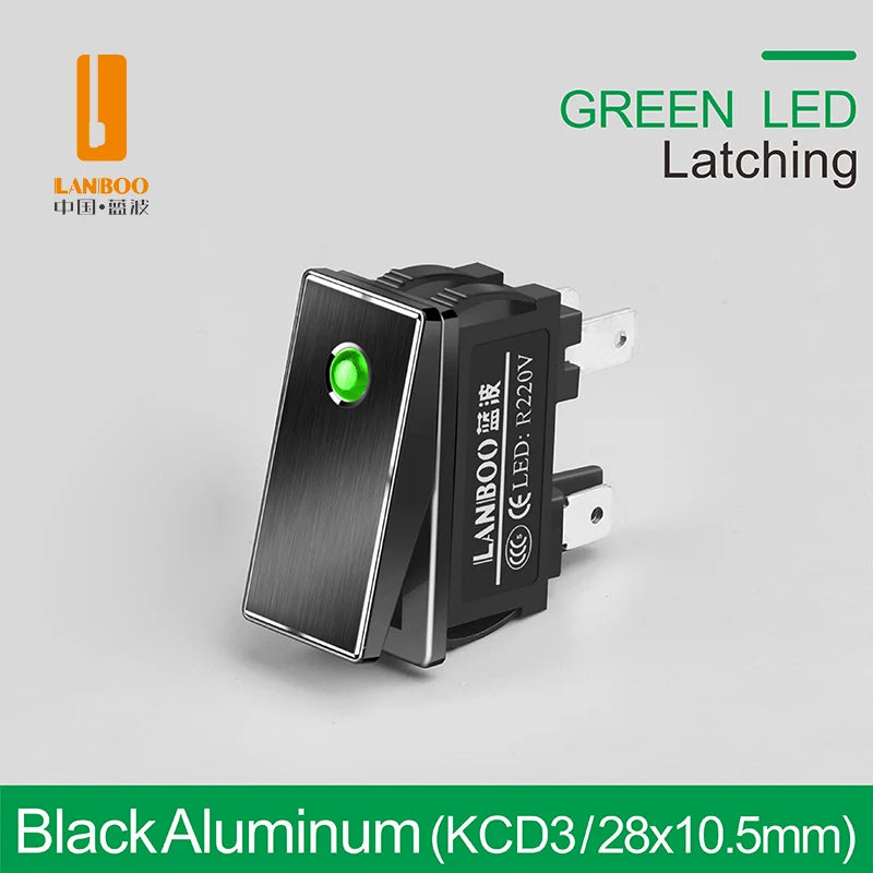 LANBOO High-End Quality Latching  Rocker Switch 20A 16Amp Current Push Button 2no2nc with LED 3-8V/9-24V/220V