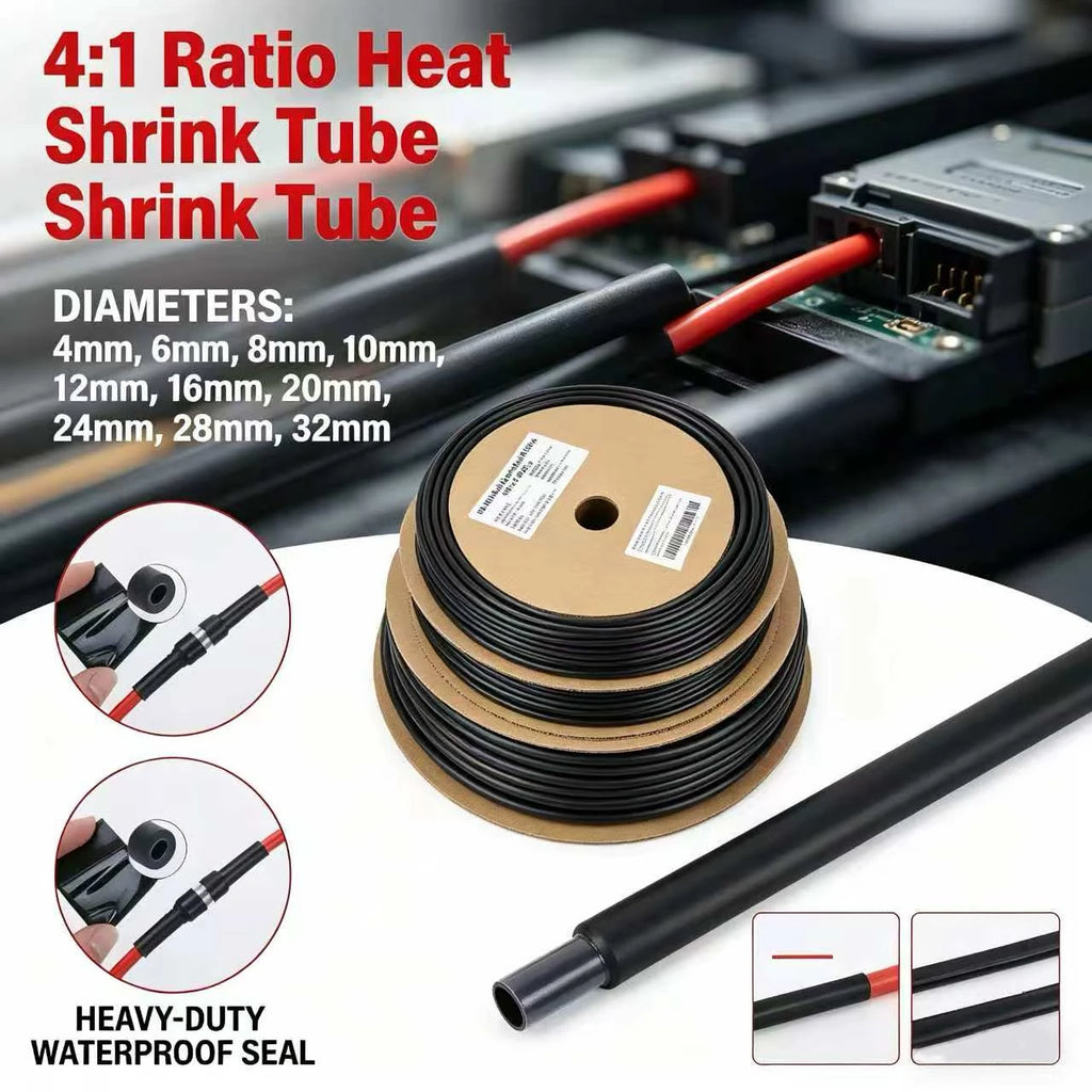 4:1 Ratio Heat Shrink Tube with Glue Waterproof Dual Wall Tubing 4mm to 32mm Black Insulated Cable Sleeve 5/10/25/50/100M