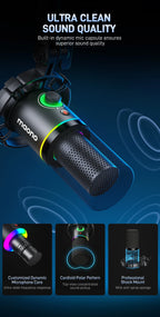 MAONO PD200X XLR/USB Dynamic Microphone for PC RGB Gaming Streaming Microphone with MAONO Link Software Mute Gain Knob Volume Control and Headphone Jack for Streaming Podcasting Recording Gaming Video