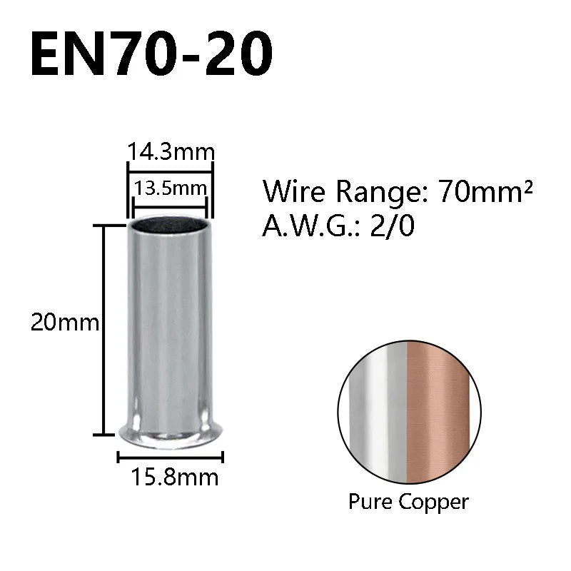 Pure Copper Non-Insulated Cord End Terminals Kit EN0508 EN1008 EN4009 Naked Wire Ferrules Crimp Terminals Wire Connector