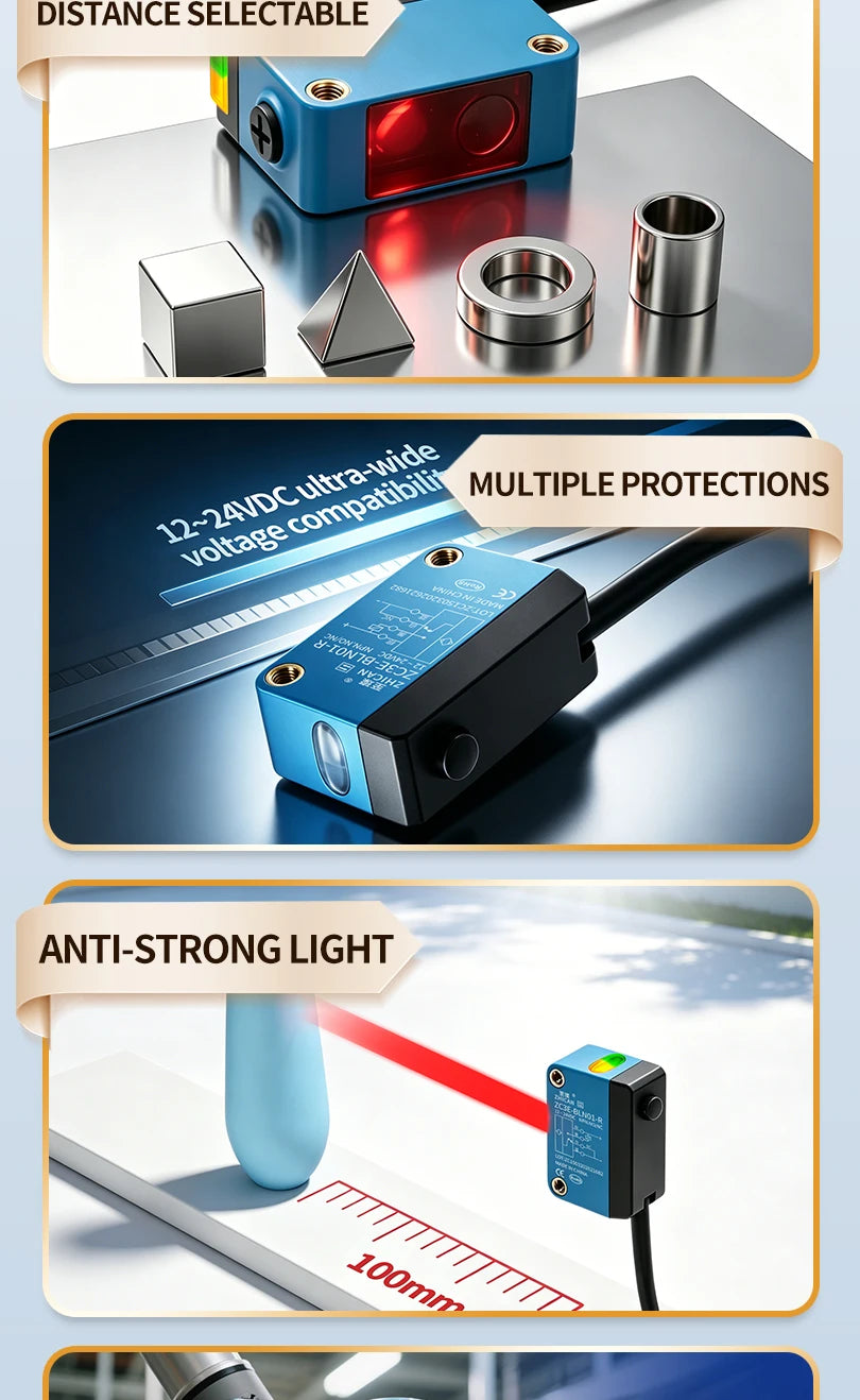 ZHICAN ZC3E Background Suppression Laser Photoelectric Sensor Adjustable Distance Diffuse Reflective Detection Switch