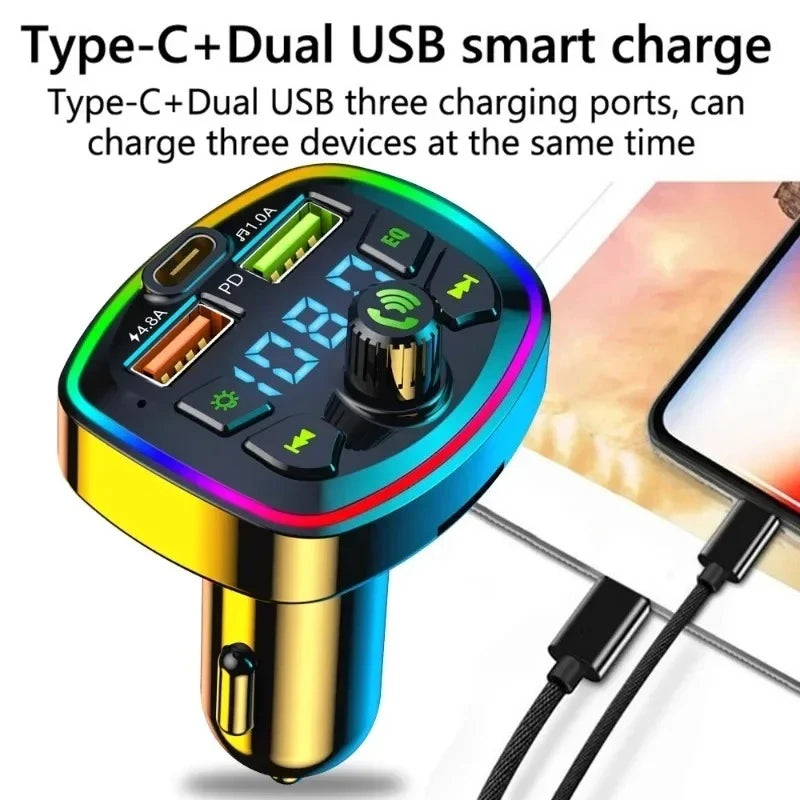Car Charger Bluetooth 5.0 FM Transmitter Receiver Dual USB Car MP3 Player Adapter Auto Stereo Radio Handsfree Wireless Car Kit