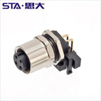 M12 Angled PCB Type 8 Pin A Code Curved Needle Panel Mount Socket Grounded Shield THR 2 3 4 5 6 12 Poles IP67 Connectors