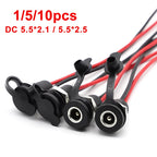 1/5/10pcs DC 5.5 X 2.1mm 5.5X2.5mm Battery DC Power Female Socket Waterproof Connector with 2 Pin 18AWG Pigtail Wire Cable DIY