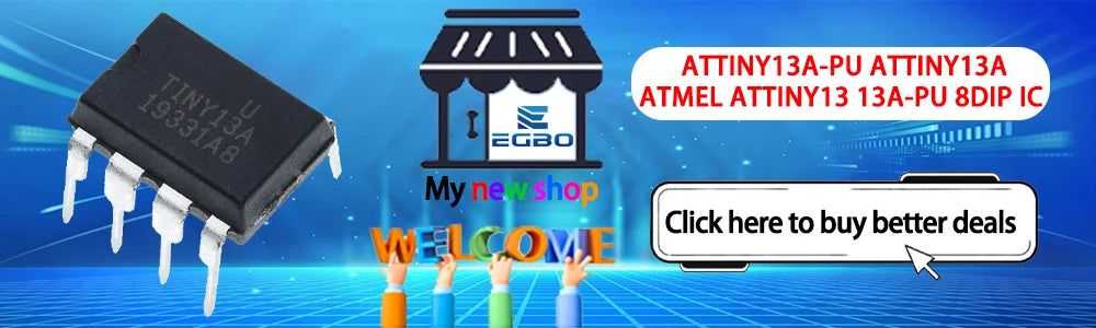 ATtiny13A-PU 8-Pin DIP AVR Microcontroller IC Embedded MCU for DIY Projects