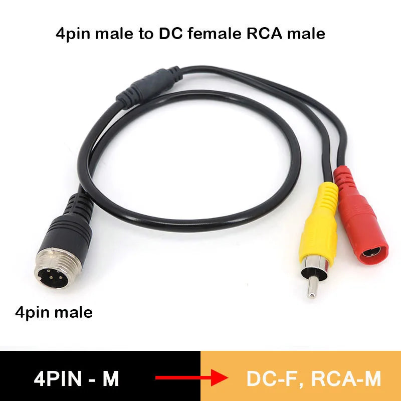 4Pin M12 GX12 Aviation Head Male/Female to RCA DC Male Female Connector Cable Plug Cord Converter for Car Rear Camera Monitor T1