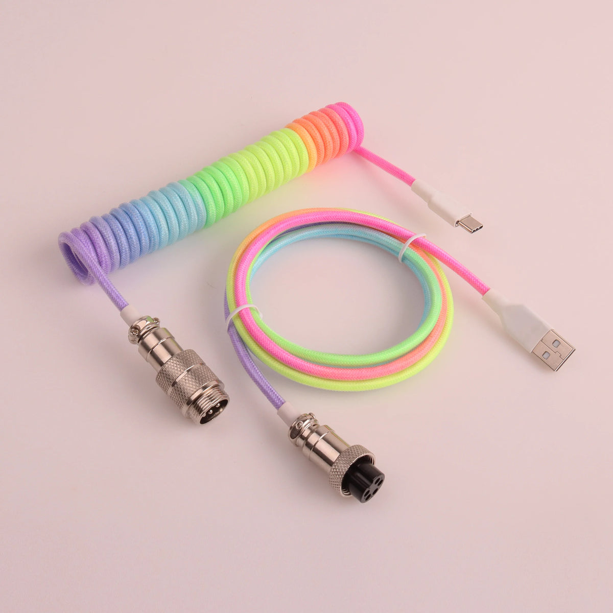 LANO 8 Colors Metal Aviator Connector GX16 USB to Tpye C Keyboard Spiral Cable PC Desk Accessories Connector For Pc Accessorie