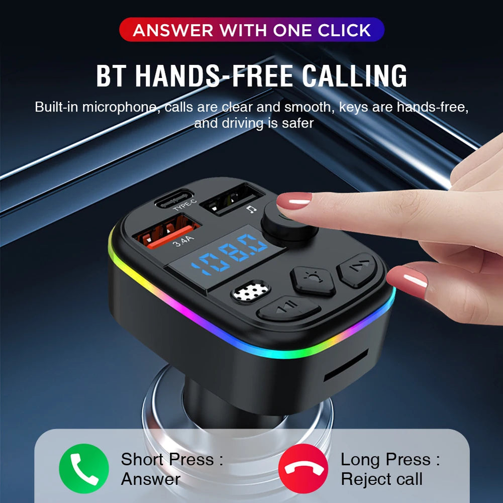 FM Transmitter Bluetooth-Compatible 5.3 Support TF Card U Disk Cell Phone Charger Hands-Free MP3 Player Radio Car FM Transmitter