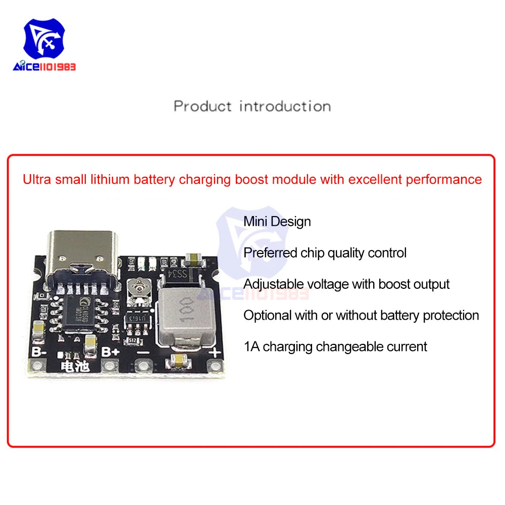 5PCS 3.7V to 5/9V 2A DC-DC Step Up Boost Module 18650 Lithium Battery Charging Discharging Board Type-C Booster Converter Module