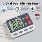 Digital Dual Kitchen Timer with Magnetic Back & Memory Presets, 2 Groups Countdown/Up Stopwatch Timer for Cooking, Baking