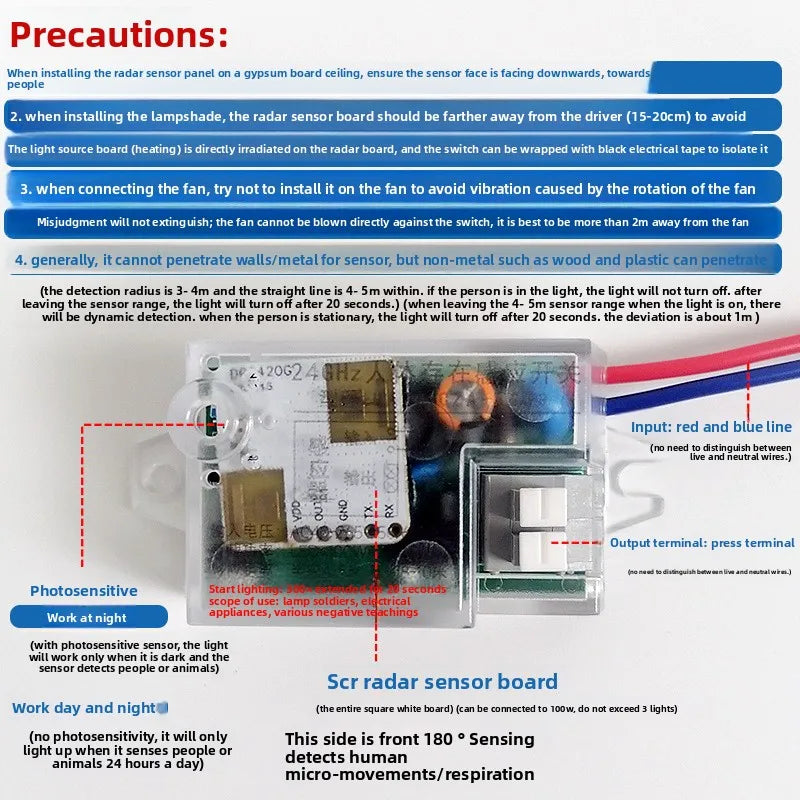 110V-220v Human Presence Sensor 24G Microwave Radar Controller Detection Micro-motion Breathing  Motion Sensor Switch