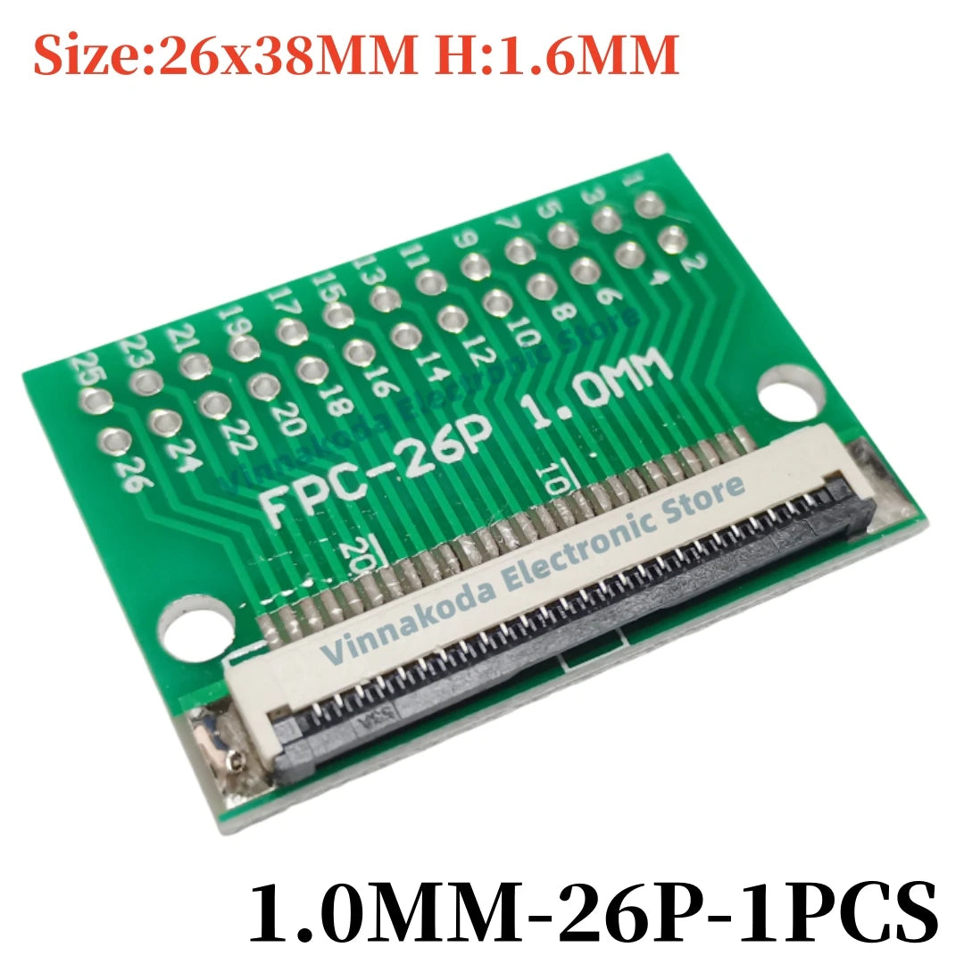FFC/FPC Adapter Board with Soldered 1.0MM Flip Cover Lower Connector Straight or Bent Pins Available, 4/6/8/10/12/14/16/20/30P