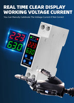 18MM 1P+N 63A 230V Dual Display Adjustable Digital Over Under Voltage Relay Surge Protector Limit Over Current Protection