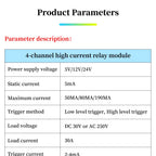 4-Channel Relay Module DC 5V/12V/24V High Low Level Triggers Smart Home PLC Automation Control 30A for Electronic Projects