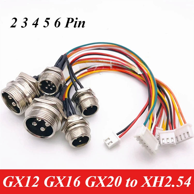 M12 Aviation Plug 2 3 4 5 6 Pin Male Head Adapter Cable Connector GX20 GX16  GX12 to XH2.54 Terminal Wire Extension Line 15-30cm